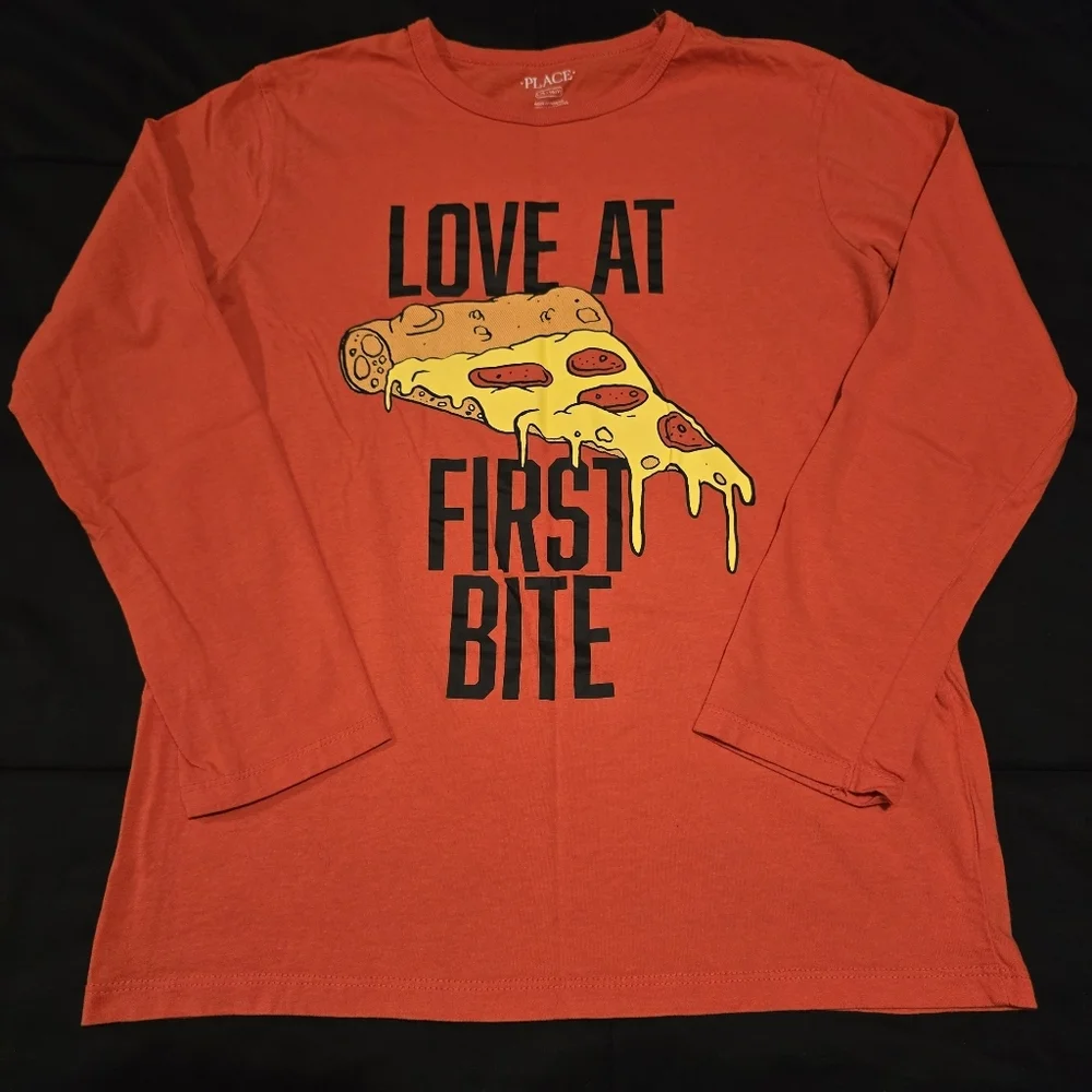 The Childrens Place Boys Pizza Graphic‎ Long Sleeve Shirt Orange Size Large